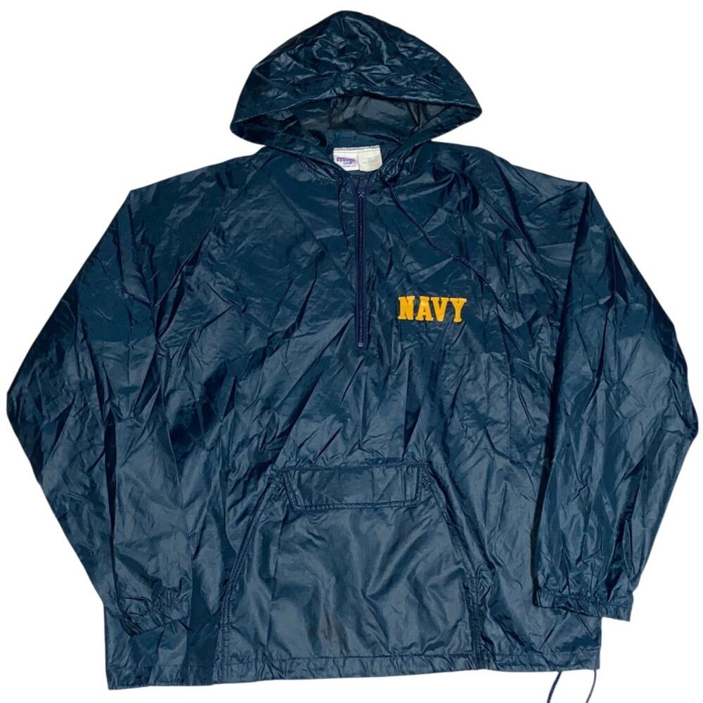 Vintage Military Navy Jacket Windbreaker Size XL Nylon Pullover Hoodie Mvp Corp